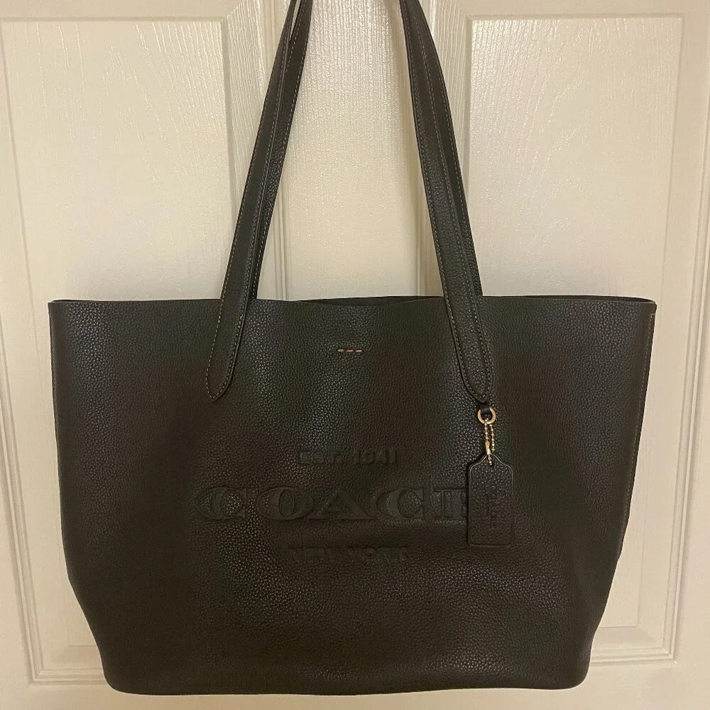 COACH CC050 Pebble Leather CAMERON Large Tote Shoulder Bag ~ BLACK ~ CC050 - Picture 1 of 9